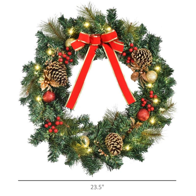 HOMCOM 60cm Pre-Lit LED Artificial Christmas Door Wreath - maplin.co.uk