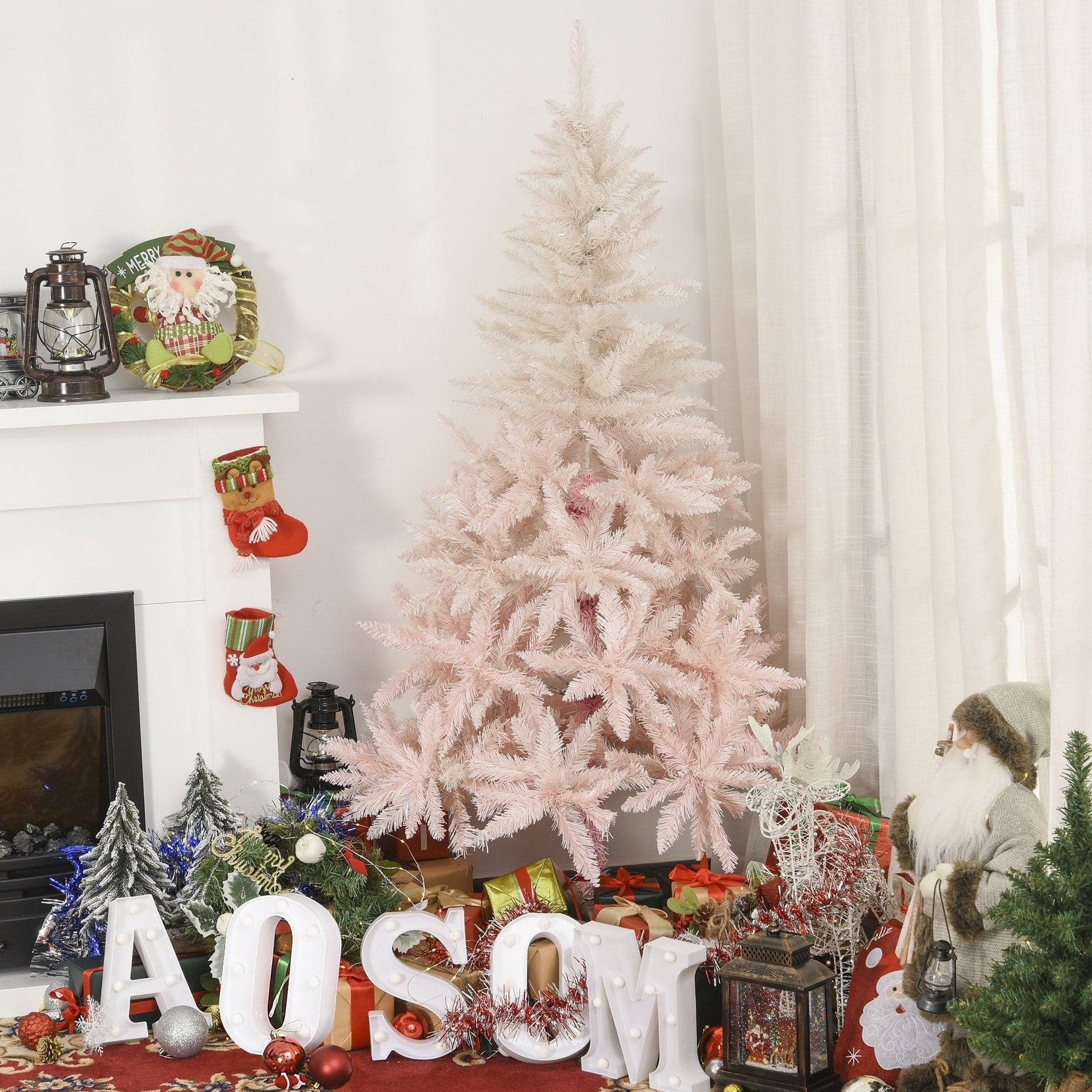HOMCOM 5ft Pink Artificial Christmas Tree with Metal Stand - maplin.co.uk
