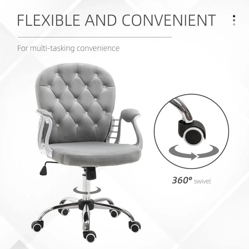ProperAV Extra Ergonomic 360° Swivel Diamond Tufted Padded Base Office Chair with 5 Castor Wheels - maplin.co.uk