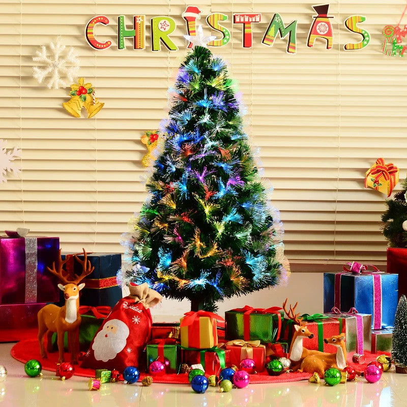 HOMCOM 5ft Multicoloured Fibre Optic Artificial Christmas Tree with Metal Stand - maplin.co.uk