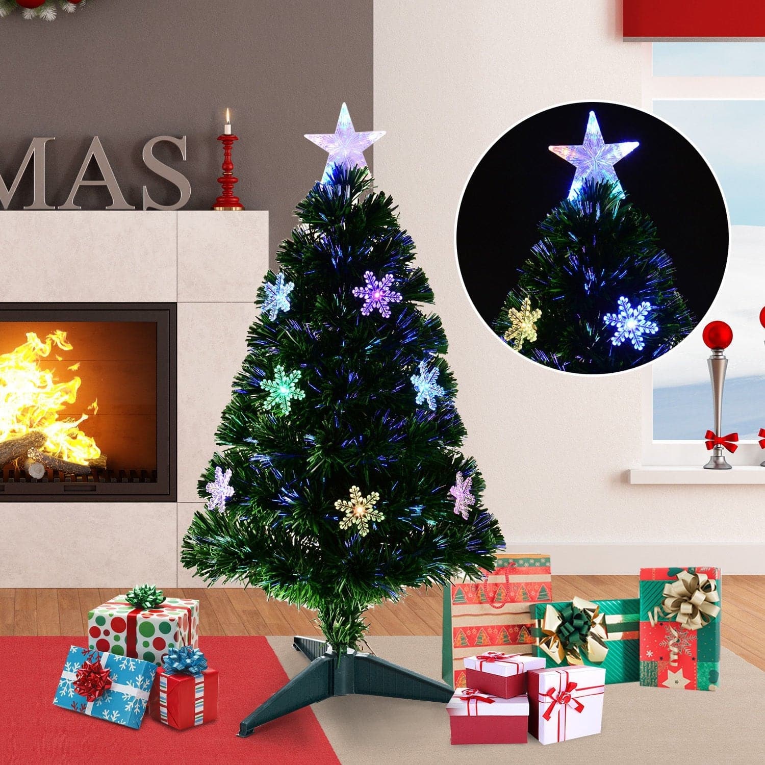 HOMCOM 3ft Fibre Optic Artificial Christmas Tree with Snowflakes Lights - maplin.co.uk