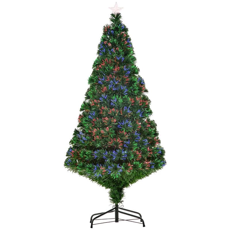 HOMCOM 5ft Pre-Lit Fibre Optic Artificial Christmas Tree with Tree Topper - maplin.co.uk