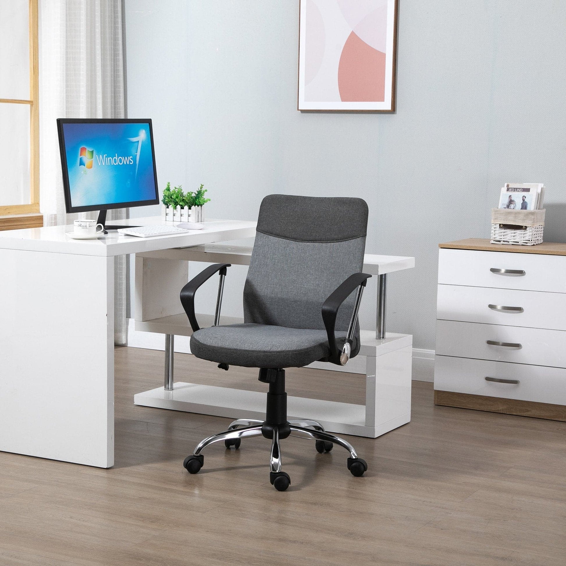 ProperAV Extra Linen Fabric Rocker Swivel Office Chair with Wheels - Grey