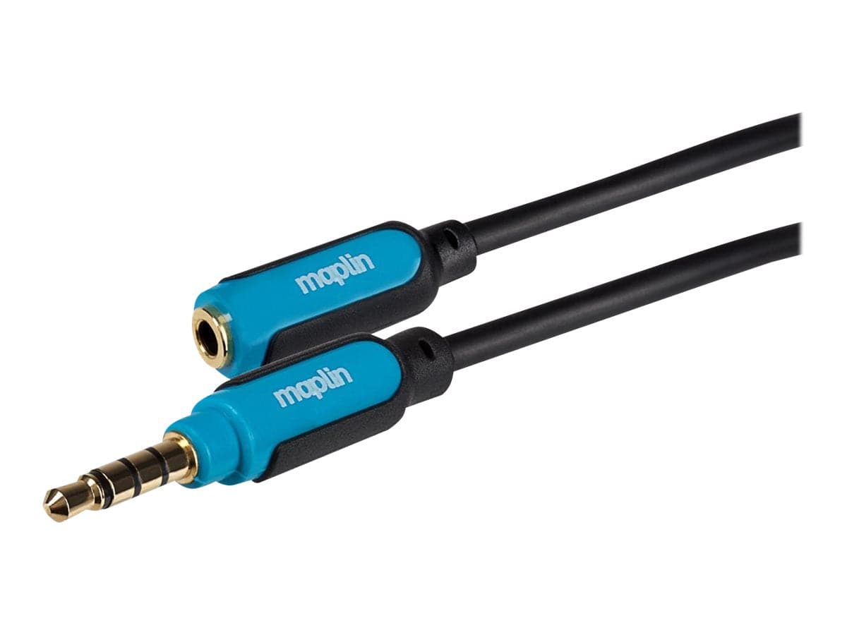 Maplin 3.5mm Aux Stereo 4-Pole Jack Plug to 3.5mm Female Jack Extension Cable - Black, 3m - maplin.co.uk