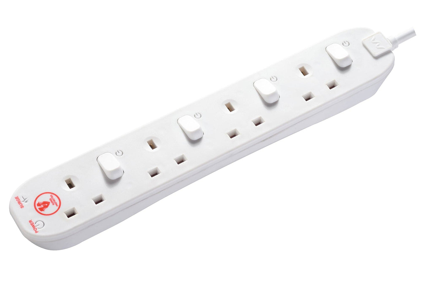 Masterplug 2m 4-Socket 13A Individually Switched Surge Extension Lead - White - maplin.co.uk