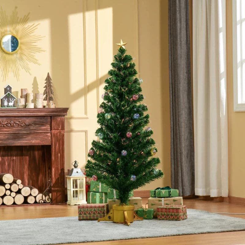 HOMCOM 5ft Pre-Lit Fibre Optic Artificial Christmas Tree with Golden Stand - maplin.co.uk