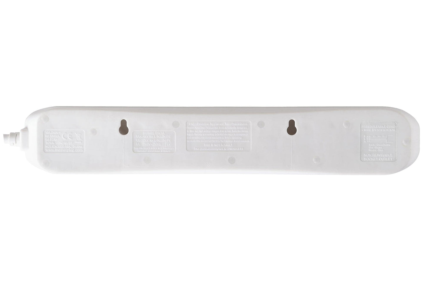 Masterplug 2m 4-Socket 13A Individually Switched Surge Extension Lead - White - maplin.co.uk