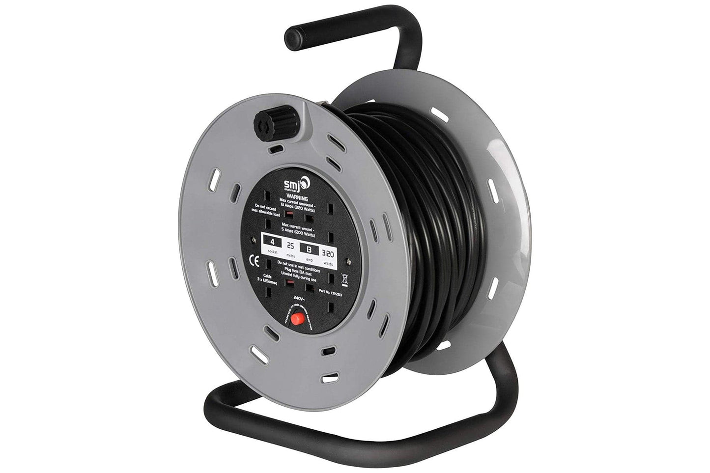 SMJ Electrical 25m 4-Socket 13A Heavy Duty Steel Frame Extension Cable Reel - maplin.co.uk