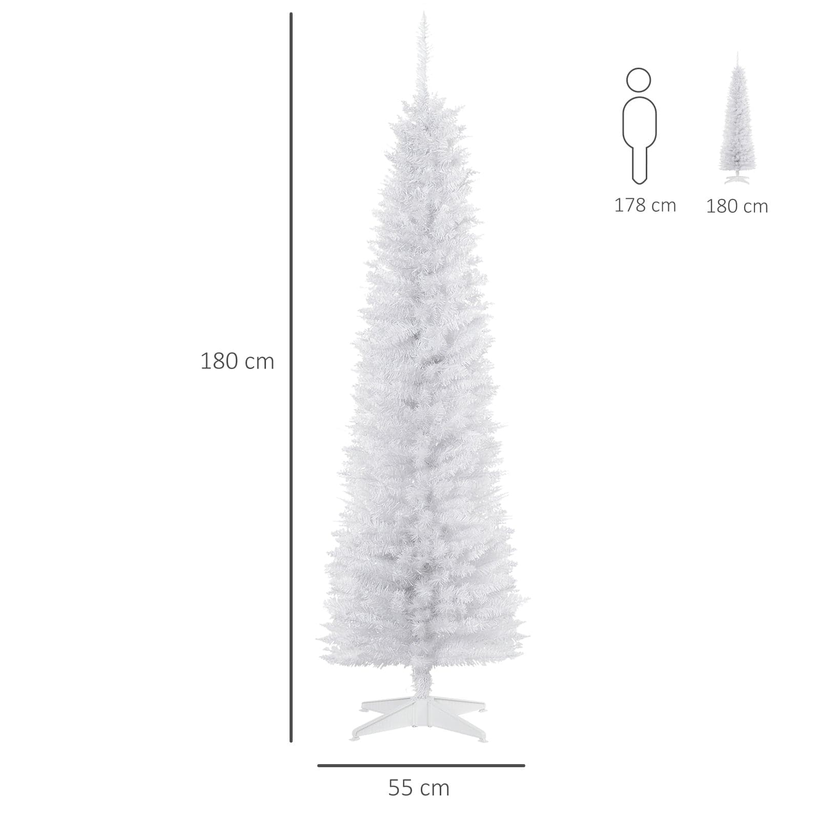 HOMCOM 6ft White Artificial PVC Slimline Christmas Tree - maplin.co.uk