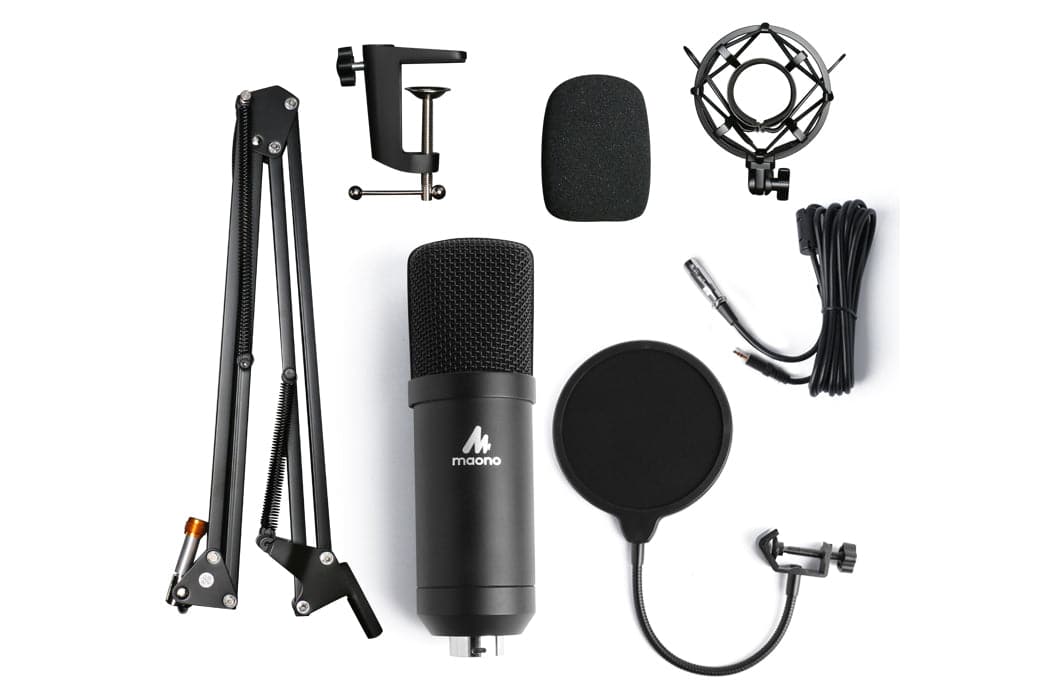 Maono XLR Condenser Cardioid Microphone with Spring Loaded Boom Arm & Pop Filter - maplin.co.uk