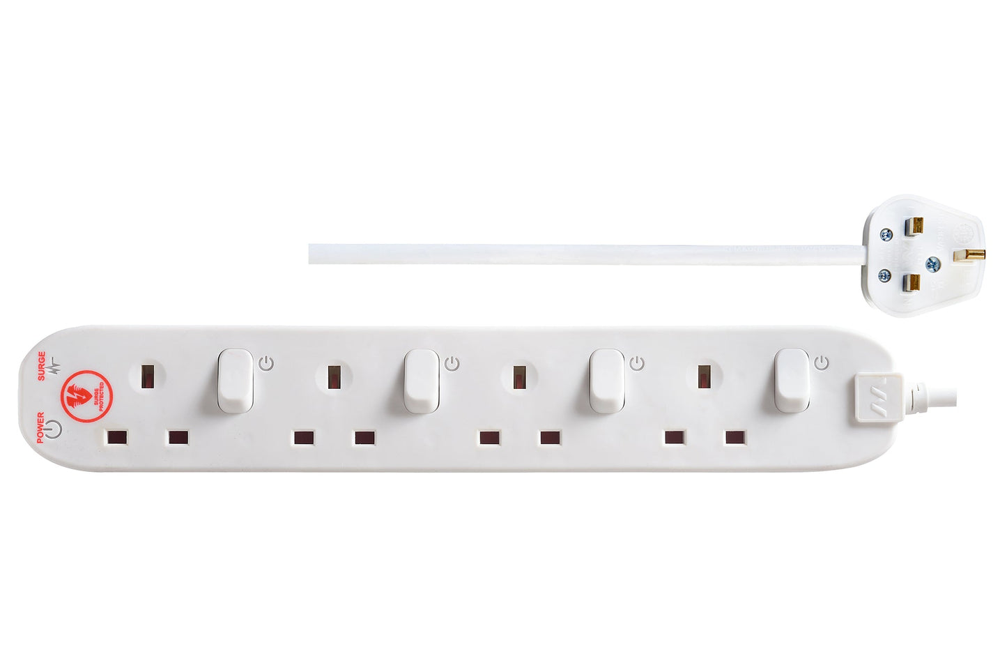 Masterplug 2m 4-Socket 13A Individually Switched Surge Extension Lead - White - maplin.co.uk
