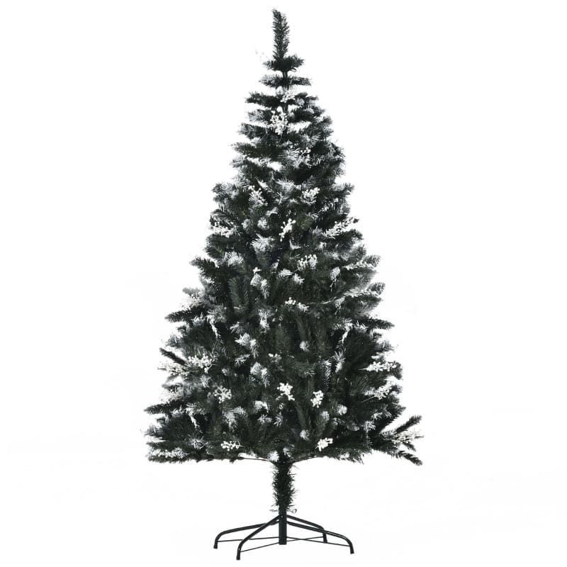 HOMCOM 6ft Snow-Dipped Artificial Christmas Tree with White Berries & Star Topper - maplin.co.uk