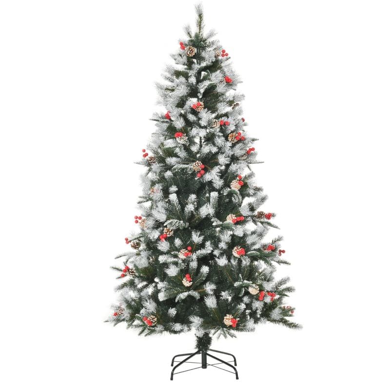 HOMCOM 6ft Snow Dipped Artificial Christmas Tree with Red Berries & White Pinecones - maplin.co.uk