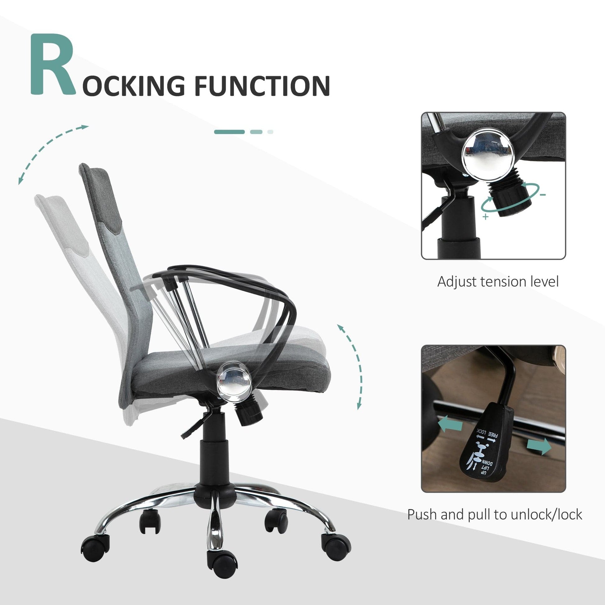 ProperAV Extra Linen Fabric Rocker Swivel Office Chair with Wheels - Grey
