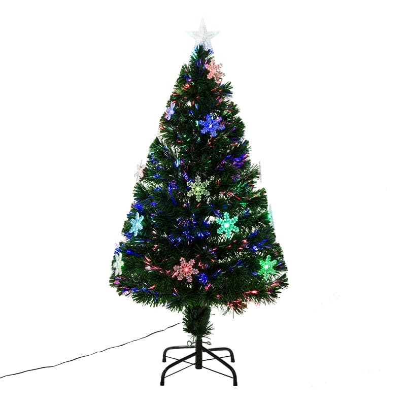 HOMCOM 4ft Fibre Optic LED Artificial Christmas Tree with Snowflakes Ornaments - maplin.co.uk