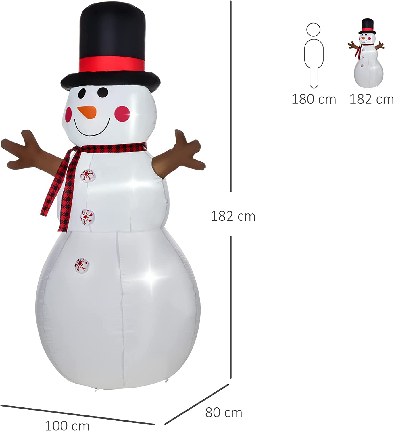 HOMCOM 6ft Giant LED Inflatable Snowman Christmas Outdoor Decoration - maplin.co.uk