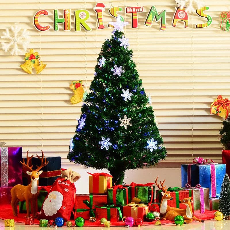 HOMCOM 4ft Fibre Optic LED Artificial Christmas Tree with Snowflakes Ornaments - maplin.co.uk