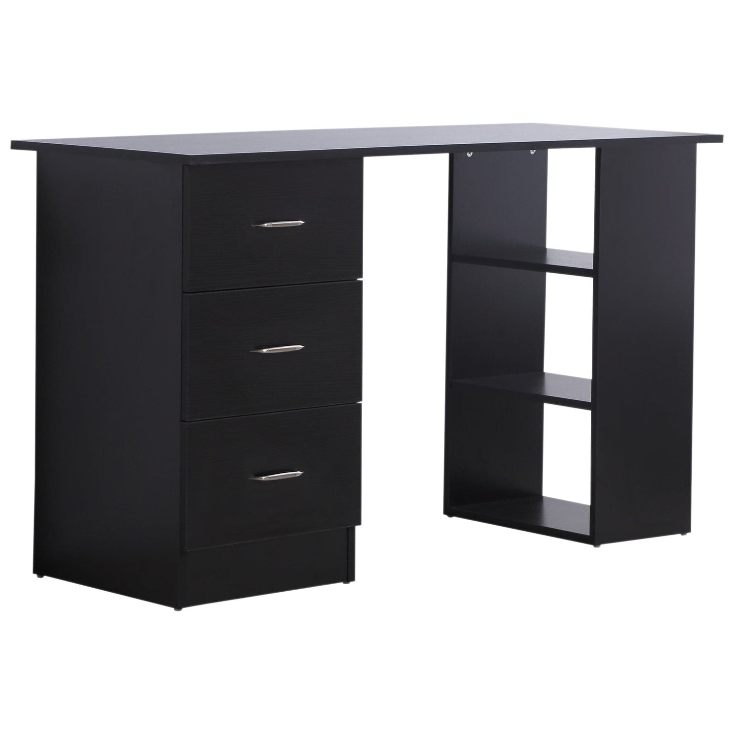 ProperAV Extra Computer Desk with Shelves & Drawers Black