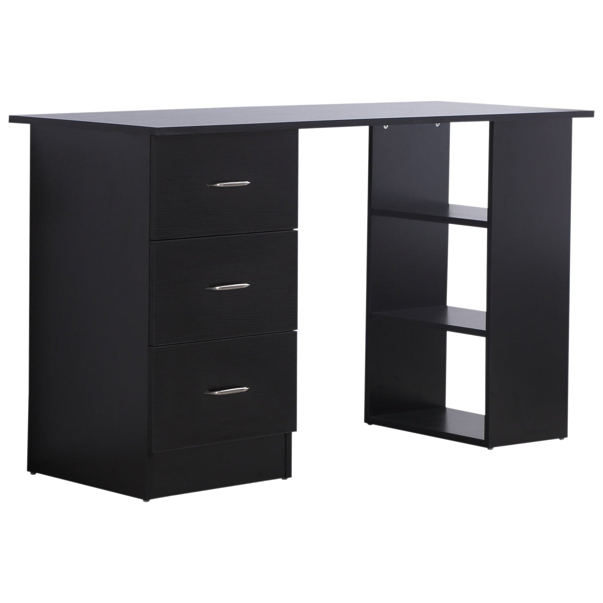 ProperAV Extra Computer Desk with Shelves & Drawers Black