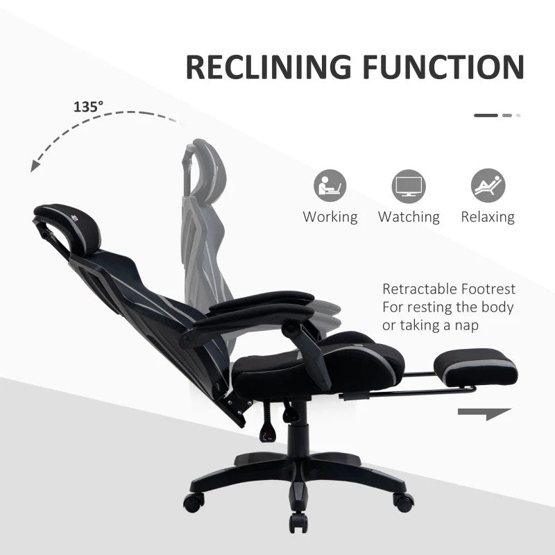 Maplin Plus Mesh Reclining Lumbar Back Support Adjustable Height Office Chair with Footrest & Swivel Wheels - Black & Grey - maplin.co.uk