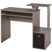 ProperAV Extra Computer Desk with Sliding Keyboard Tray & Side Compartment Grey