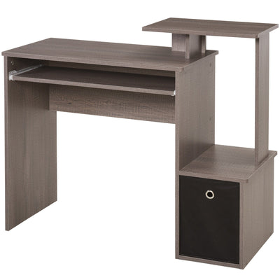 ProperAV Extra Computer Desk with Sliding Keyboard Tray & Side Compartment Grey