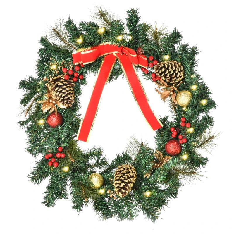 HOMCOM 60cm Pre-Lit LED Artificial Christmas Door Wreath - maplin.co.uk