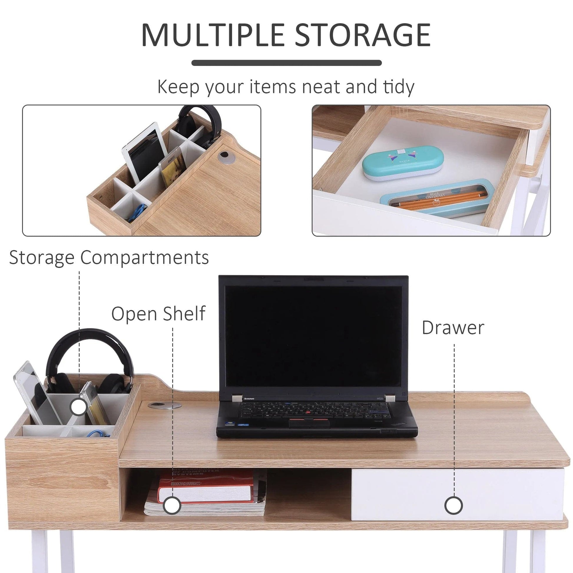 ProperAV Extra MDF Computer Desk - Oak/White - maplin.co.uk