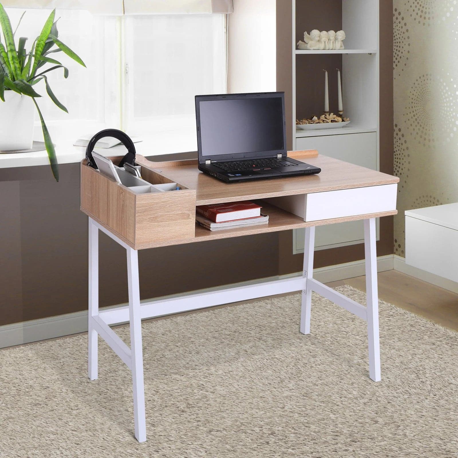 ProperAV MDF Computer Desk - Oak/White - maplin.co.uk