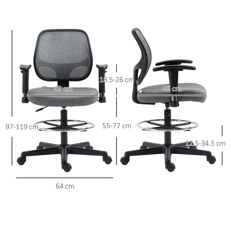 ProperAV Extra Ergonomic Mesh Adjustable Office Chair with Foot Ring, Armrests & 360° Swivel Wheels - Grey - maplin.co.uk