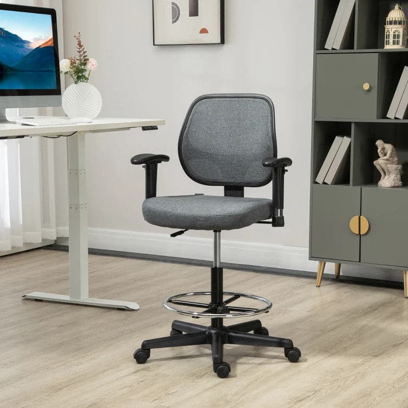 ProperAV Extra Ergonomic Mesh Adjustable Office Chair with Foot Ring, Armrests & 360° Swivel Wheels - Grey