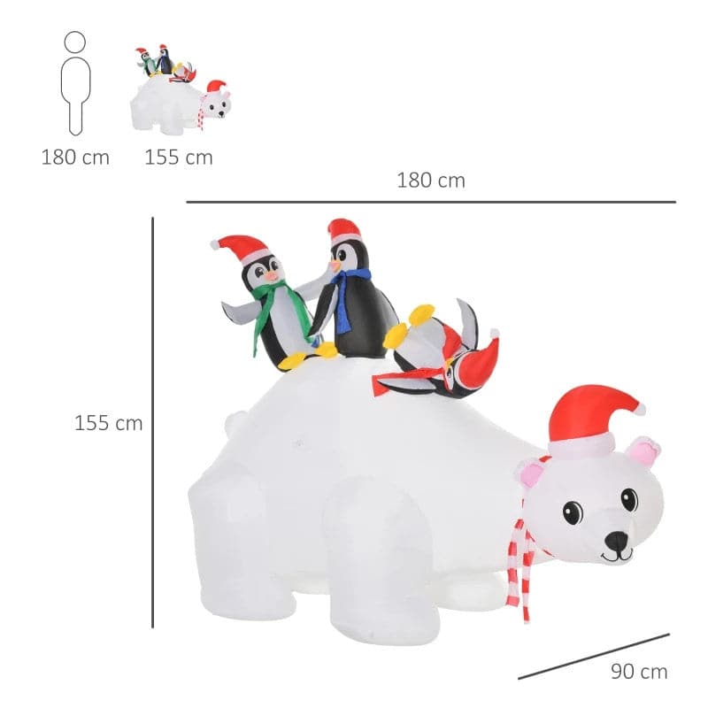 HOMCOM 5ft Outdoor Christmas LED Inflatable Polar Bear with Three Penguins - maplin.co.uk