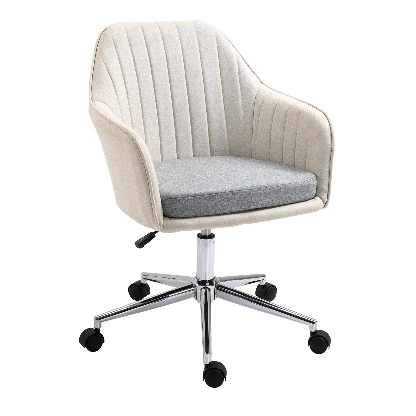 ProperAV Extra Leisure Linen Fabric Swivel Scallop Shape Office Chair with Wheels - Beige