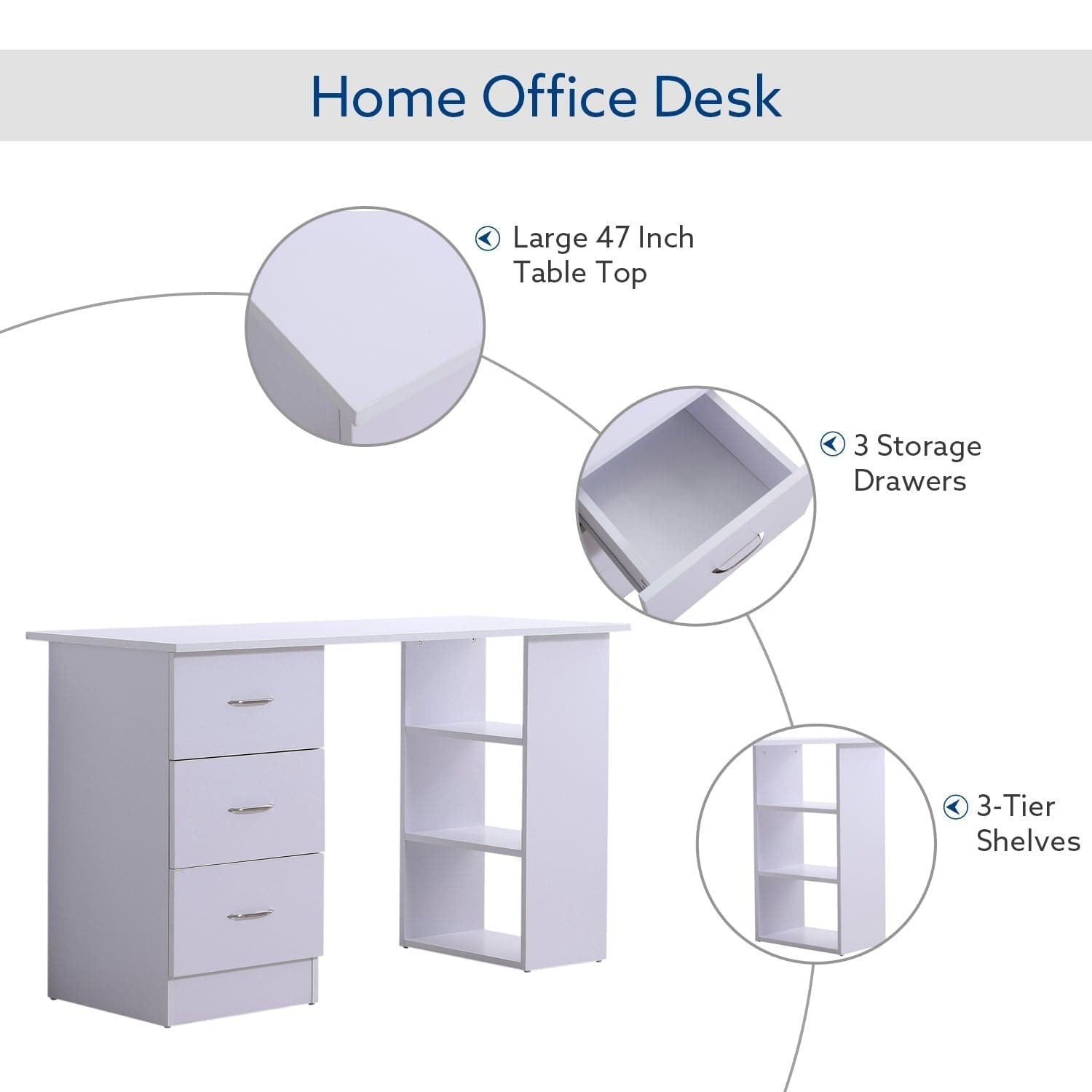ProperAV Extra Computer Desk with Shelves & Drawers