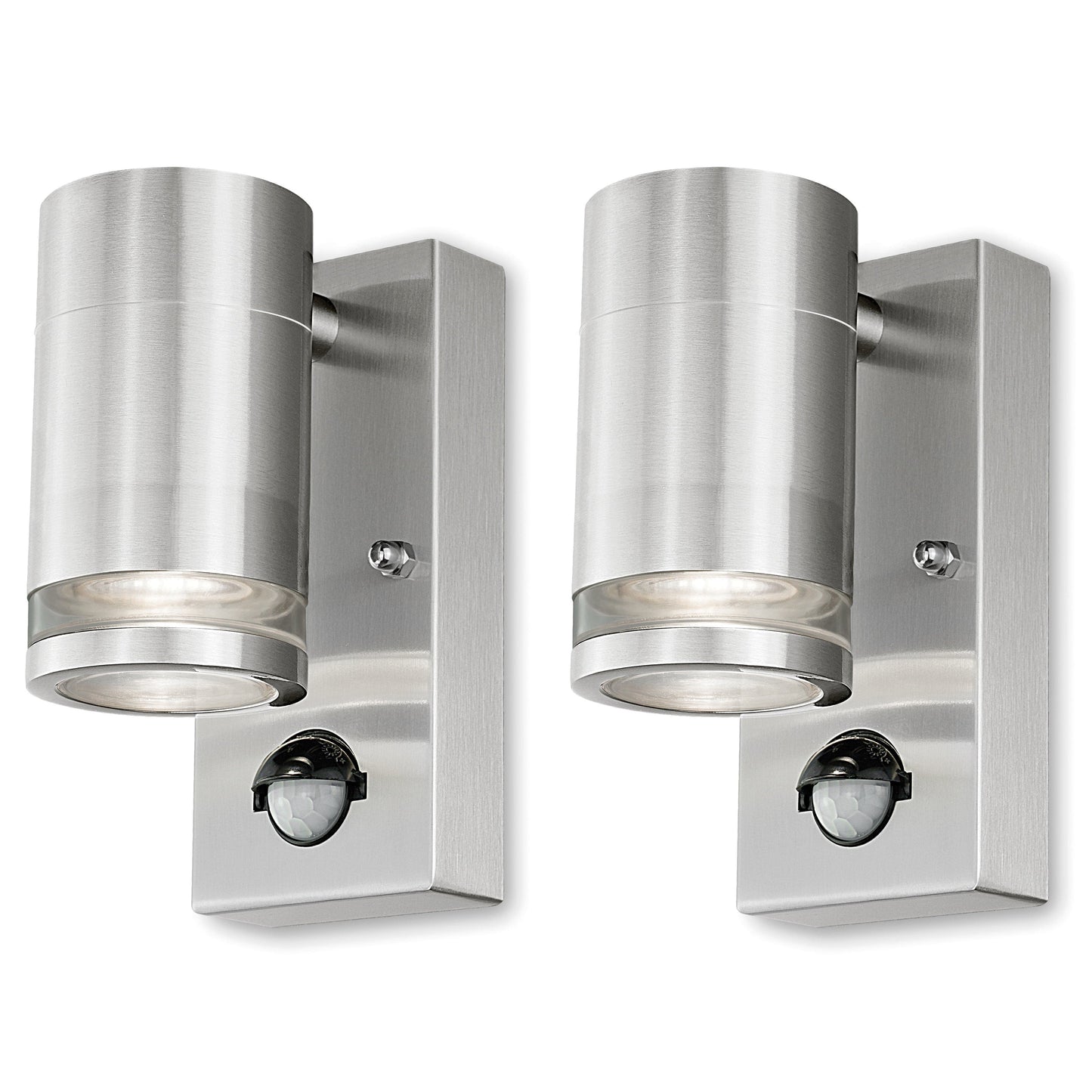 4lite Marinus GU10 Single Direction Outdoor Wall Light with PIR - Stainless Steel - maplin.co.uk