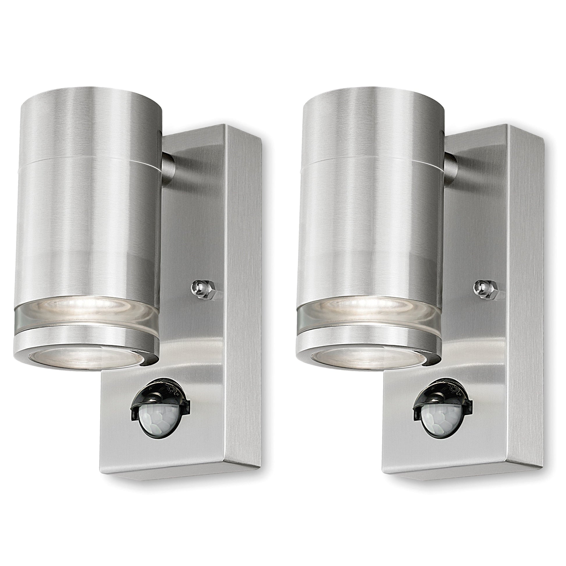 4lite Marinus GU10 Single Direction Outdoor Wall Light with PIR - Stainless Steel - maplin.co.uk