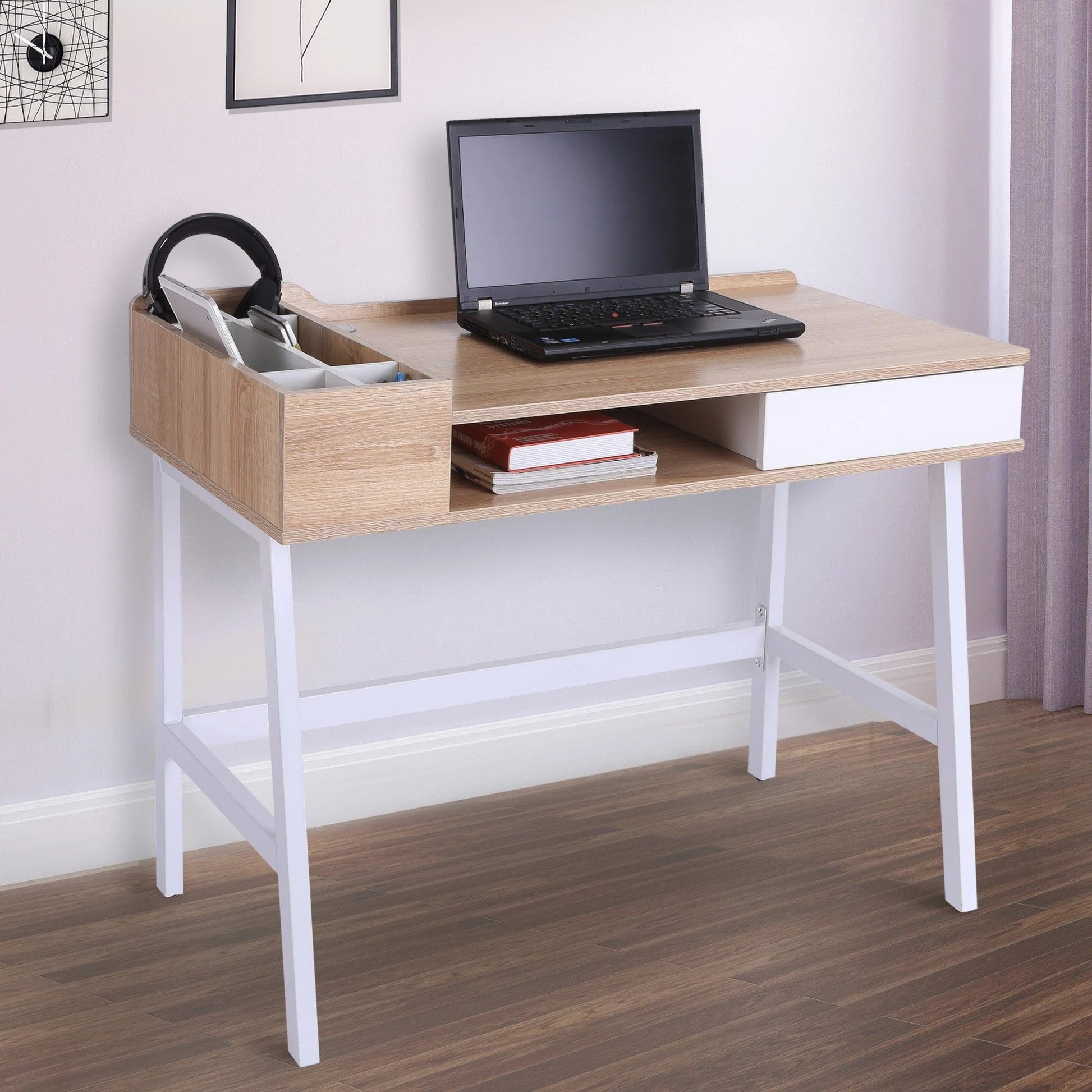 ProperAV Extra MDF Computer Desk - Oak/White - maplin.co.uk