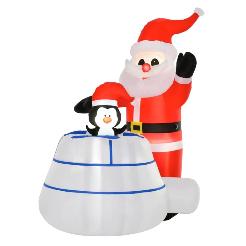 HOMCOM 5ft Inflatable LED Santa Claus & Penguin with Ice House Outdoor Christmas Decoration - maplin.co.uk