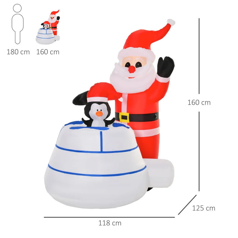 HOMCOM 5ft Inflatable LED Santa Claus & Penguin with Ice House Outdoor Christmas Decoration - maplin.co.uk