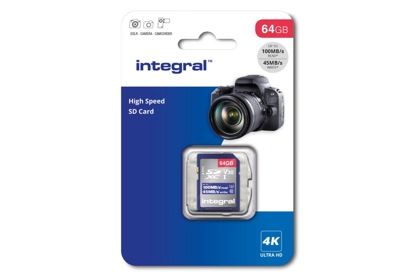 Integral 64GB 100MB/s V30 UHS-1 U3 CL10 SDXC Memory Card - maplin.co.uk