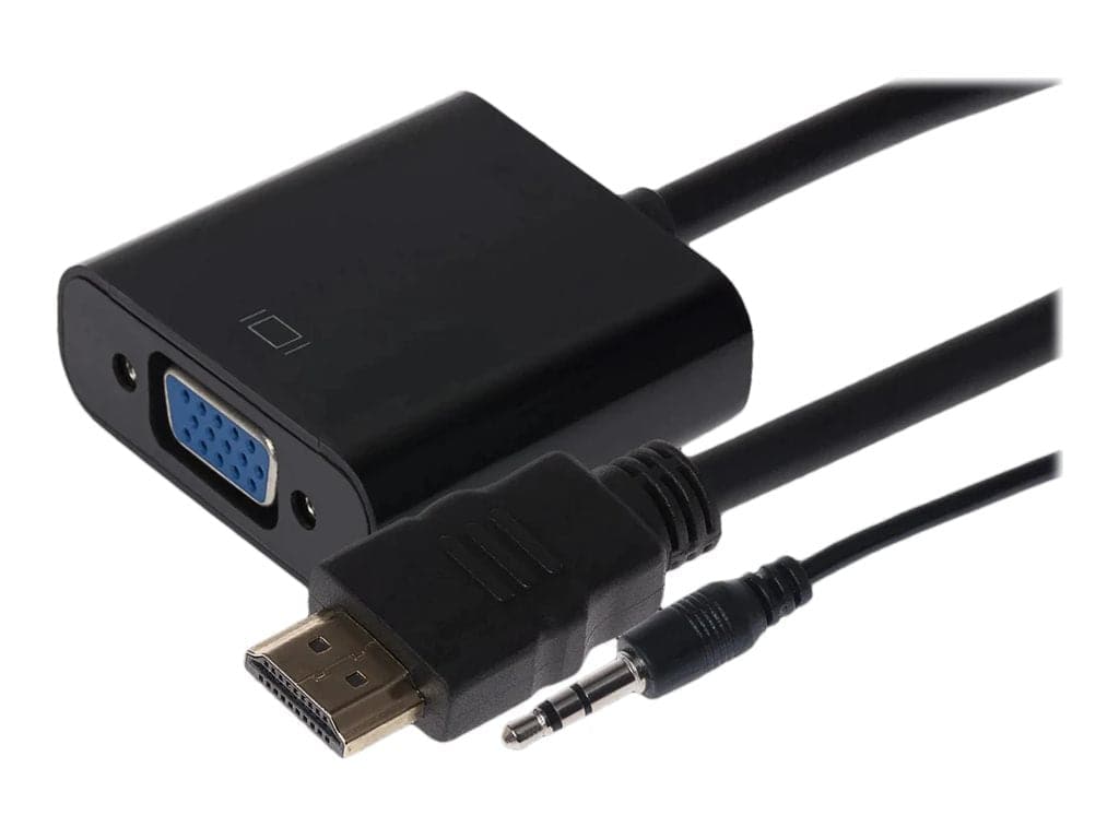 Nikkai HDMI Male to VGA Female / 3.5mm Audio Port Adapter - Black, 10cm - maplin.co.uk