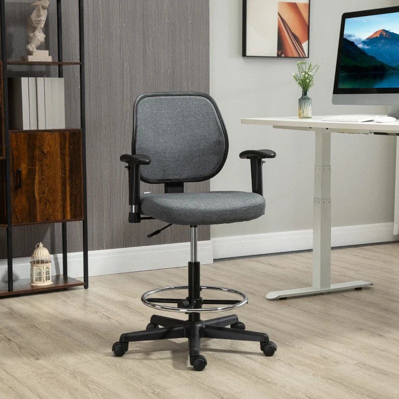ProperAV Extra Ergonomic Mesh Adjustable Office Chair with Foot Ring, Armrests & 360° Swivel Wheels - Grey