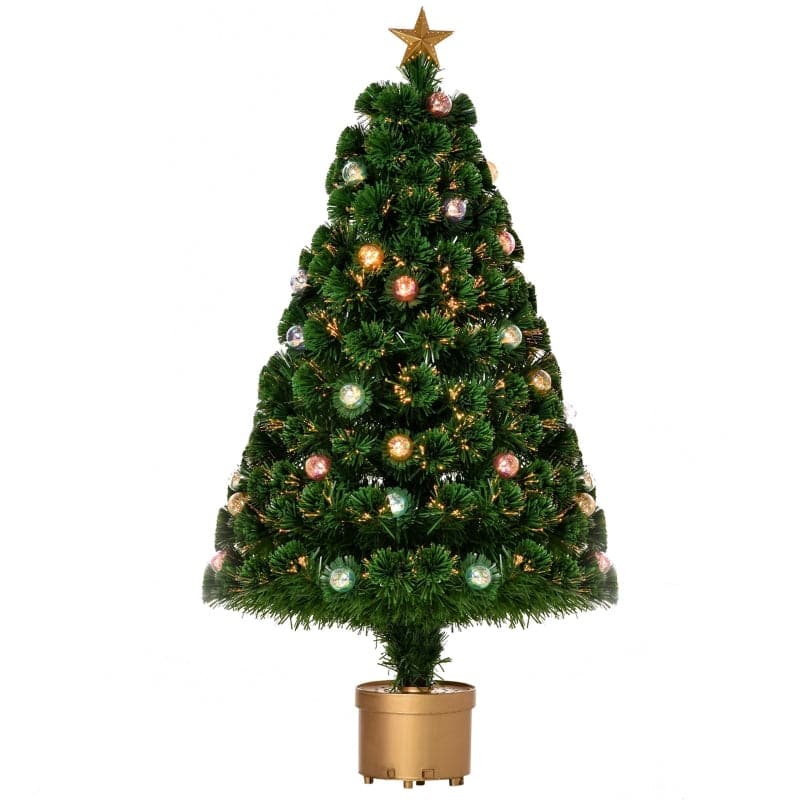 HOMCOM 3ft Pre-Lit Fibre Optic Artificial Christmas Tree with Golden Stand - maplin.co.uk