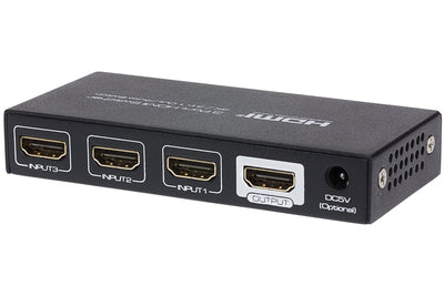Nikkai HDMI Switch 3 Port In 1 Port Out 4K 30Hz Resolution with Remote Control - Black - maplin.co.uk