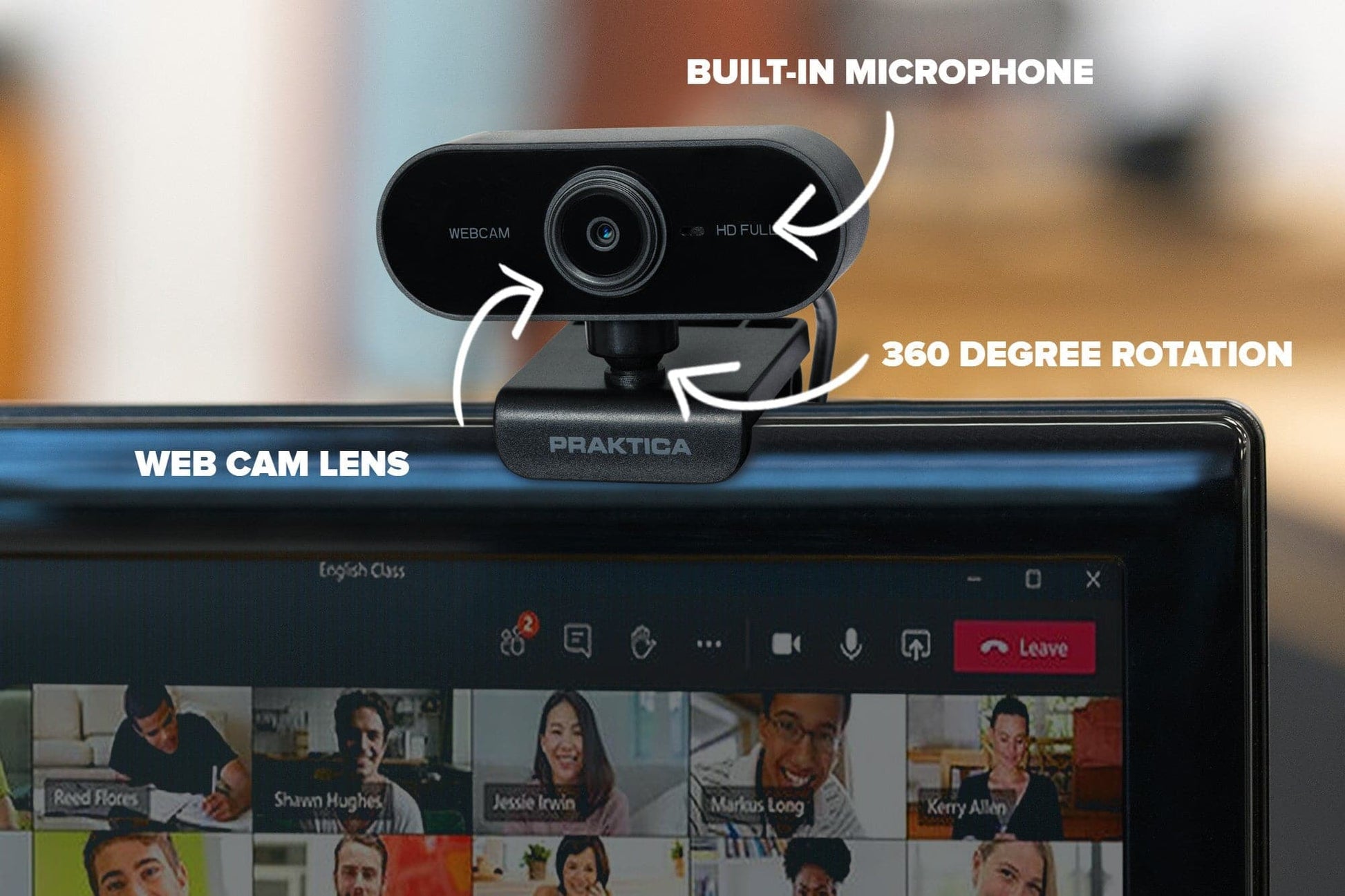 PRAKTICA Full HD 1080p Auto-Focus USB-A Webcam with Built-in Microphone & Tripod Mount