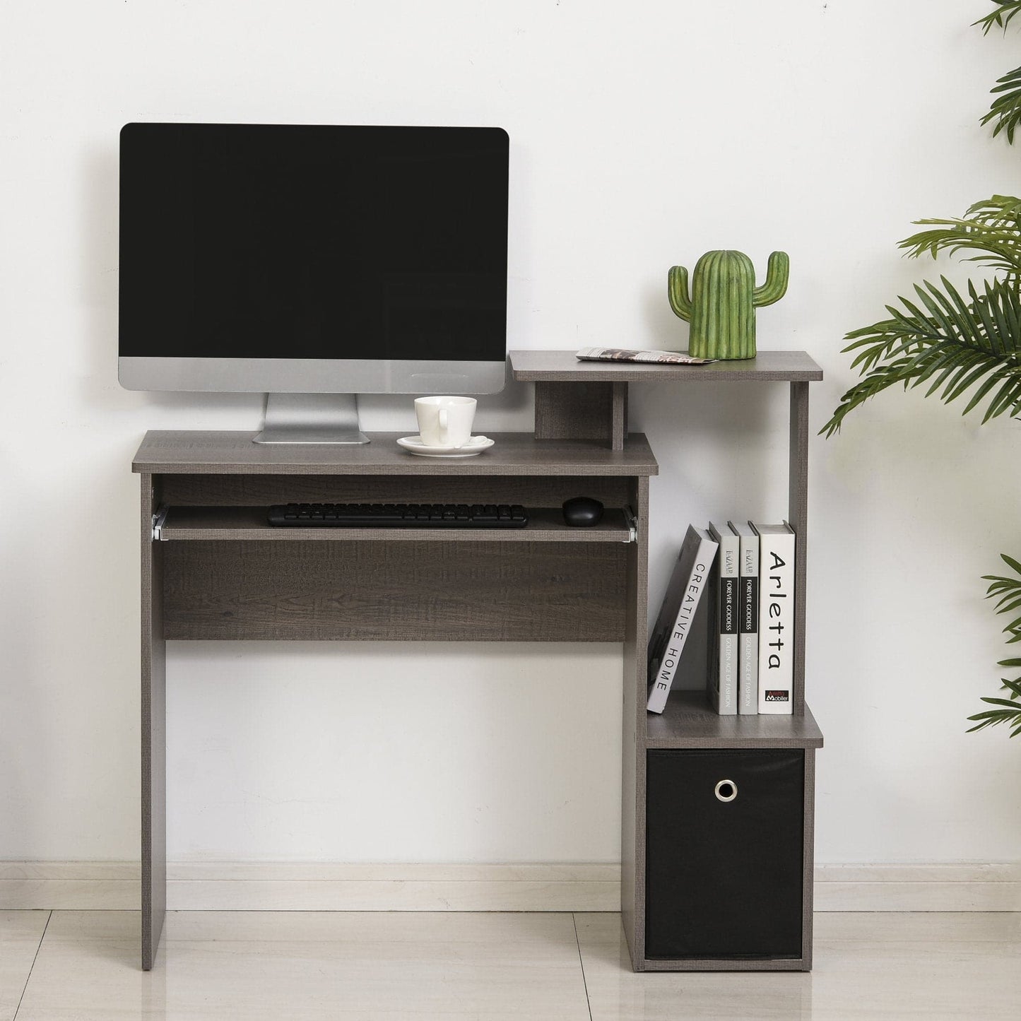 ProperAV Computer Desk with Sliding Keyboard Tray & Side Compartment - maplin.co.uk