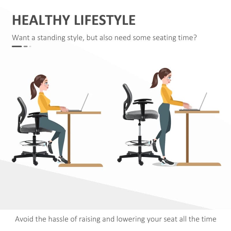 ProperAV Extra Ergonomic Mesh Adjustable Office Chair with Foot Ring, Armrests & 360° Swivel Wheels - Grey