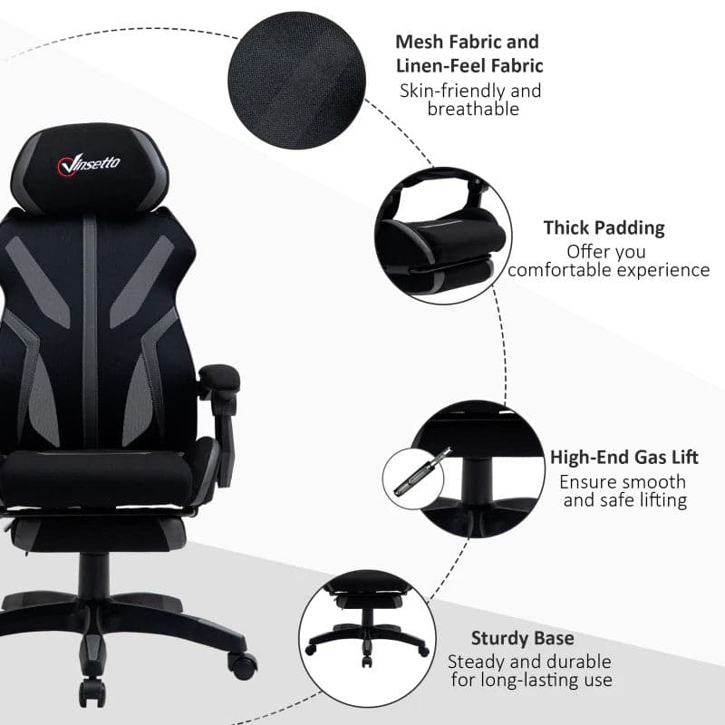 Maplin Plus Mesh Reclining Lumbar Back Support Adjustable Height Office Chair with Footrest & Swivel Wheels - Black & Grey - maplin.co.uk