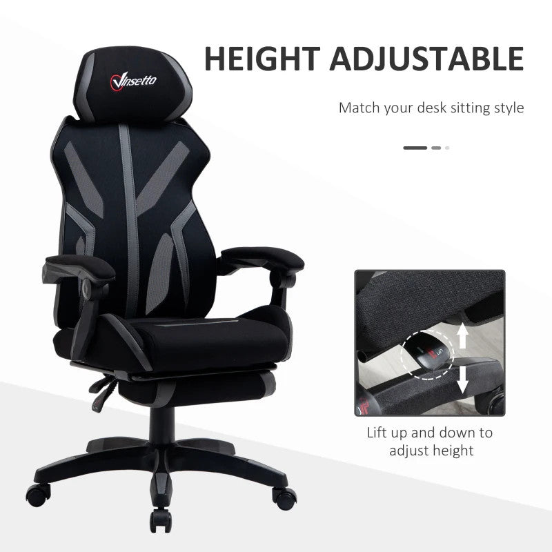 Maplin Plus Mesh Reclining Lumbar Back Support Adjustable Height Office Chair with Footrest & Swivel Wheels - Black & Grey - maplin.co.uk
