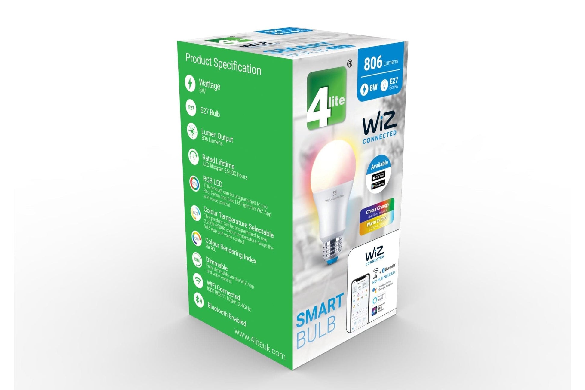 4lite WiZ Connected A60 Dimmable Multicolour WiFi LED Smart Bulb - E27 Large Screw - maplin.co.uk